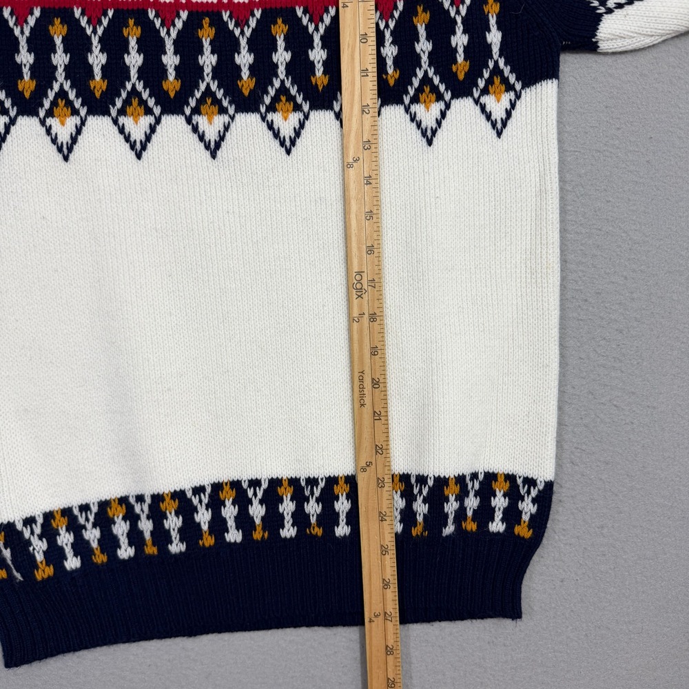 Vintage JCPenney Sweater Large White Fair Isle Mock Neck Vintage Acrylic Knit - Picture 8 of 9